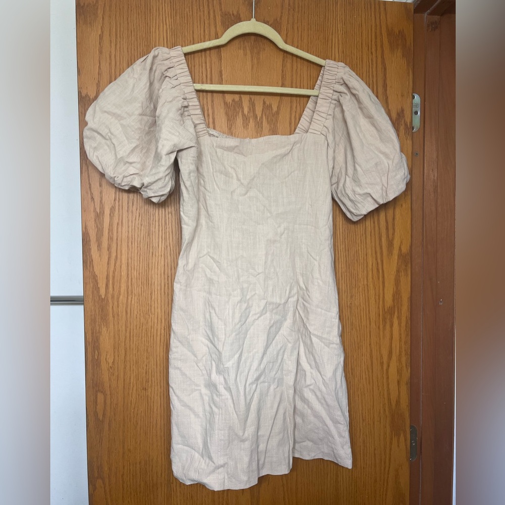 SNDYS Elegant Cream Puff Sleeve Dress